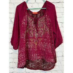 Spoiled Peasant Blouse Top 3/4 Sleeve Lace‎ Detail Bohemian XL